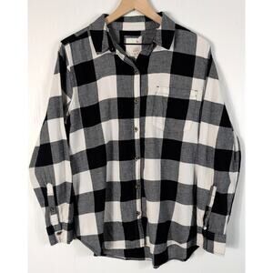 SO Kohl’s Juniors XL Flannel Shirt Button Down Plaid Black White Long Sleeve